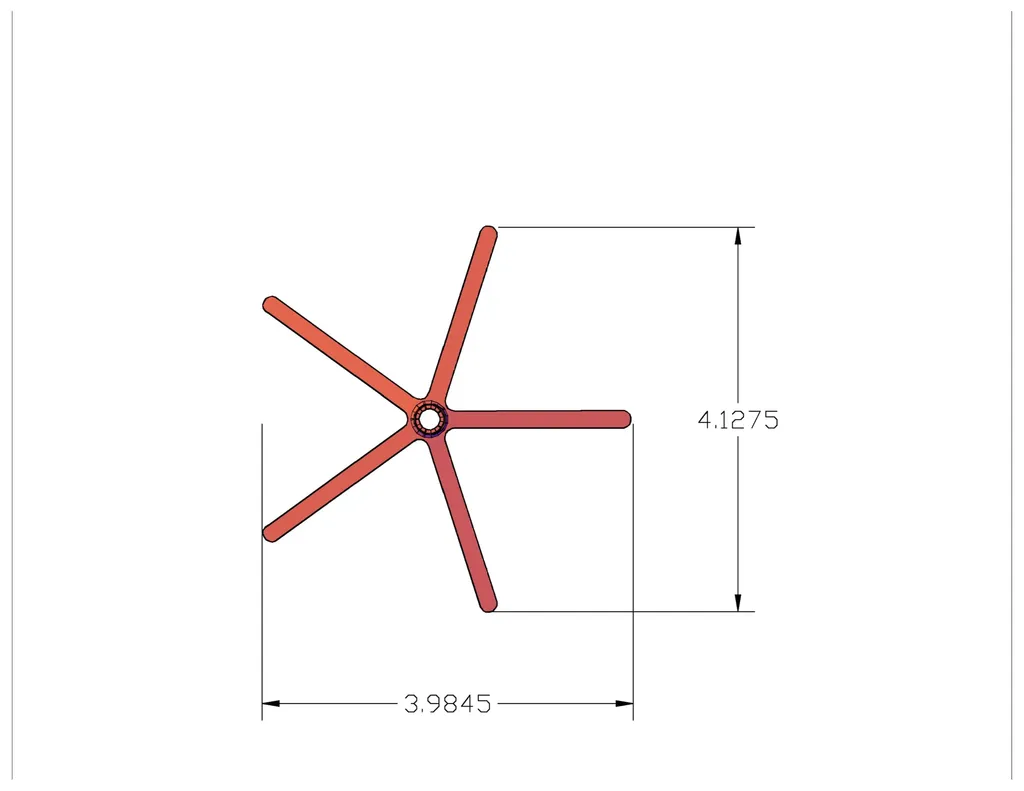 CAD drawing of the five-star chair base in plan view, dimensioned 4.1275 by 3.9845