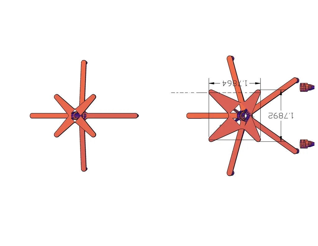CAD drawings of the chair base from below, showing the star-shaped mounting plate dimensioned at 1.7864 by 1.7892