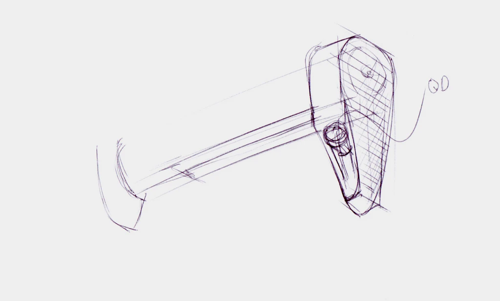 Pen sketch of a stock in perspective with a wide triangular buttpad